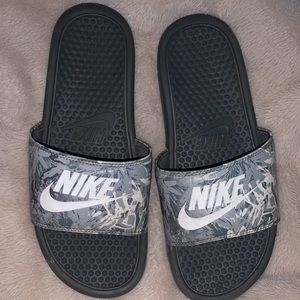 grey nike slides